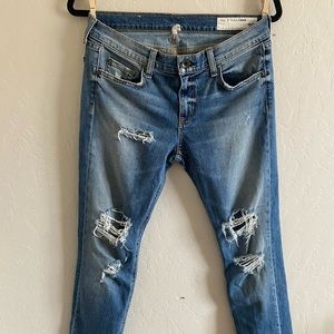 Rag & Bone Ripped Fitted Low-Rise Jeans